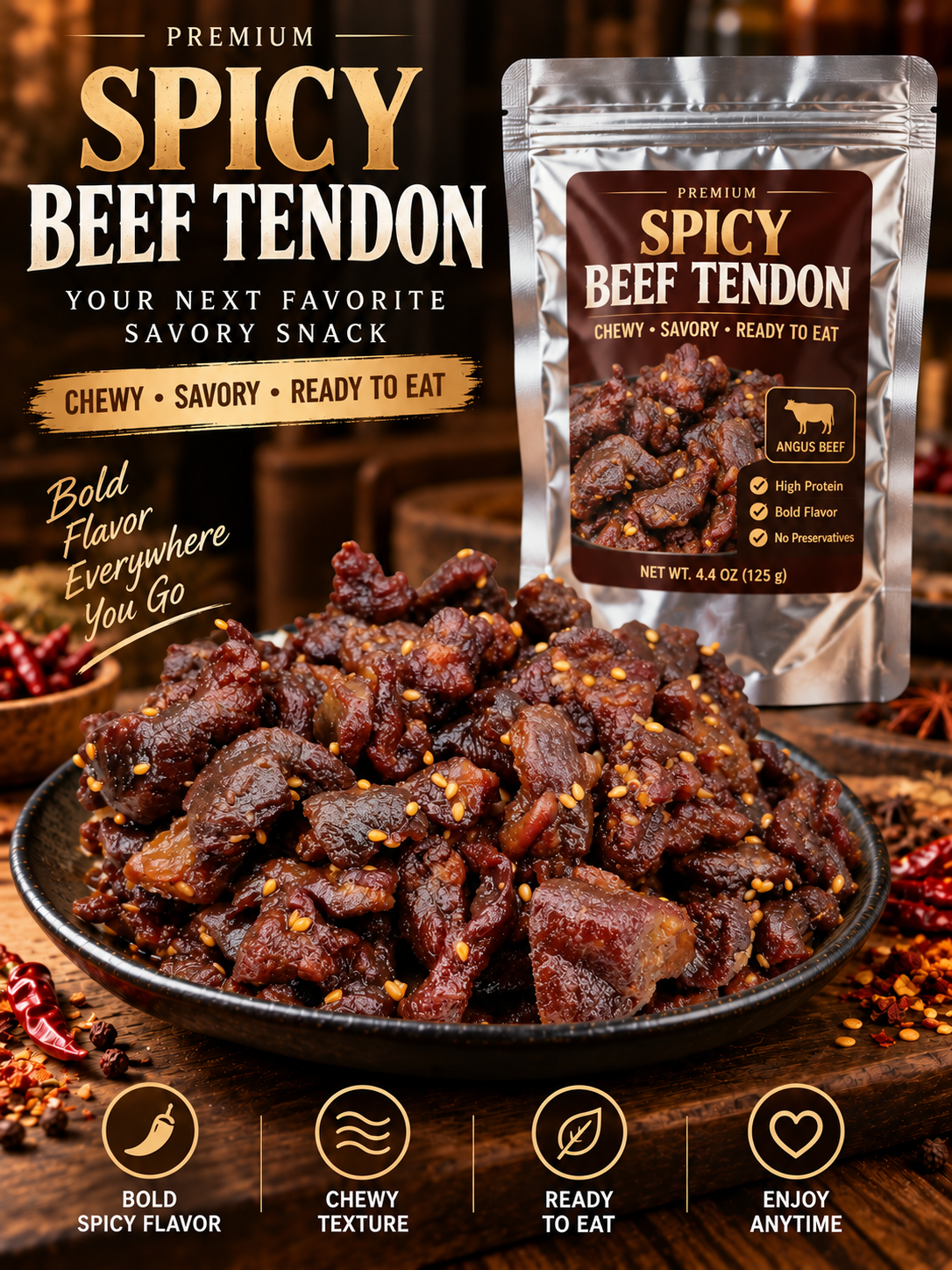 🌶️MILD |🐮Spicy & Chewy Beef Tendon Bites | Deeply Savory & Totally Irresistible-Felix